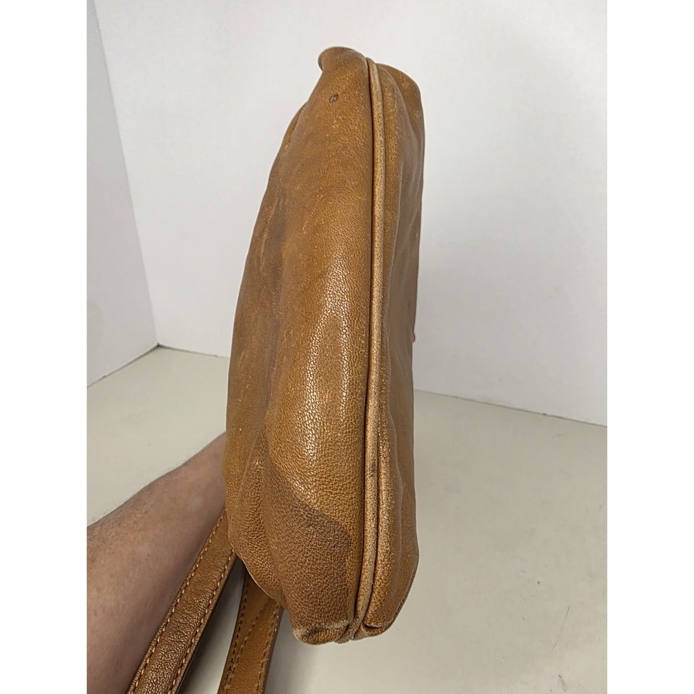 Michael Kors Brown Leather Pleated Crossbody Bag Gold Logo Messenger - Picture 12 of 14